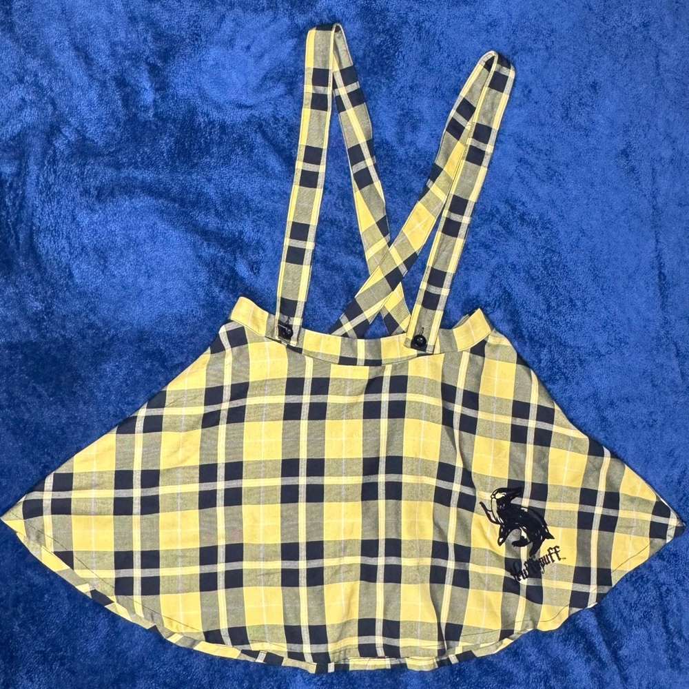 Hot Topic Harry Potter Plaid Hufflepuff Suspender Skirt